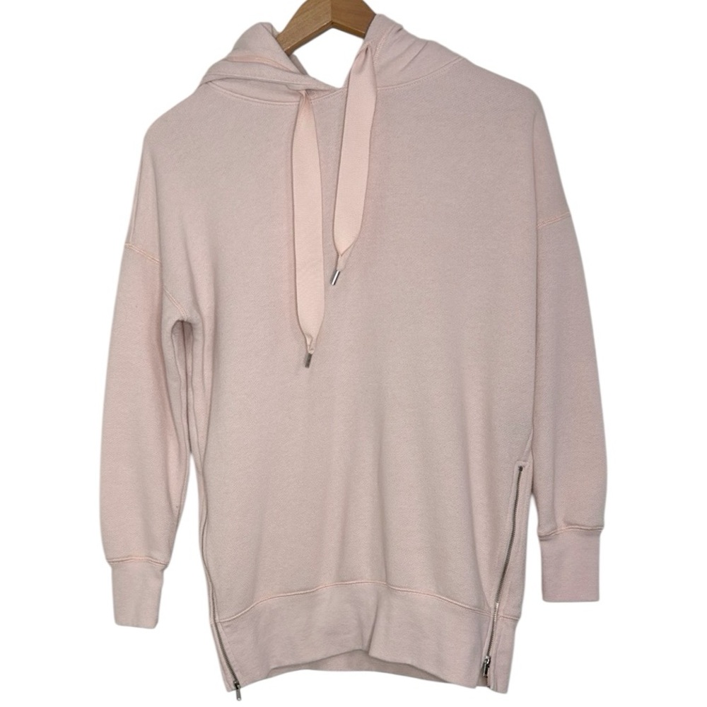 Aerie Double Bottom Side Zipper Pullover Hoodie in Rose Pink Pastel Oversize XS